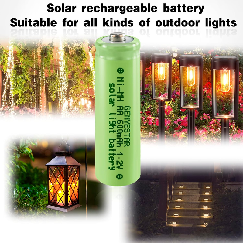 AA Solar Light Batteries - Rechargeable NIMH 600mAh 1.2V for Garden Lawn Landscaping Solar Lamps