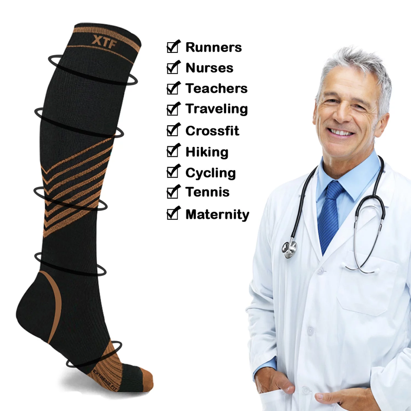 6 Pairs - Copper Compression Socks - Knee High for Running, Athletics, Travel and More