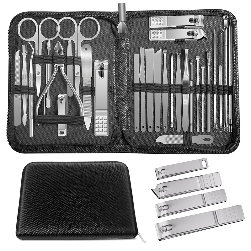 30 Piece Stainless Steel Professional Grooming Kit for Nail Care with Travel Case