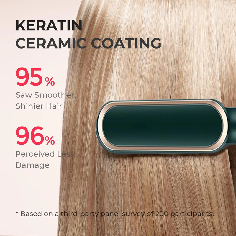 Ceramic Hair Straightener Brush - 30S Fast Heating with 3 Temp Settings, Anti-Scald & 20 Mins Auto-Off