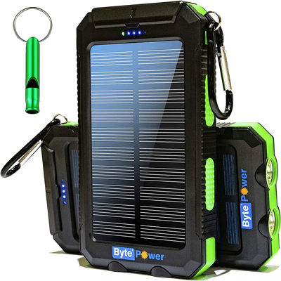 Solar Charger Power Bank 20000Mah, Portable Solar Pone Charger with Compass,Carabiner, Whistle,Flashlights,Solar Panel Charger, Camping Gear Accessory (Green)