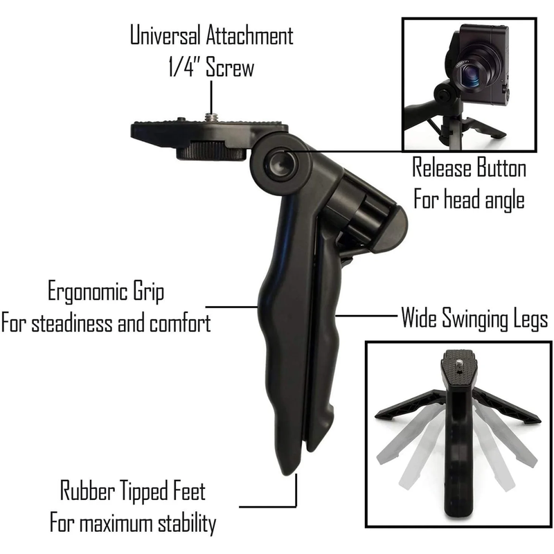 Camera Heavy Duty Pistol Grip Stabilizer and Tripod - Table Stand for DSLR Cameras plus Microfiber Cloth