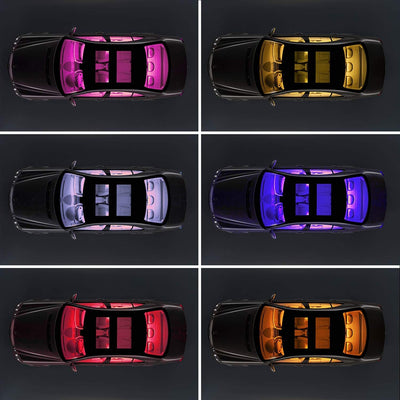 LivTee 12V Interior Car Lights, Newest Two-Line Design 4pcs 48 LED Multi DIY Color Music Under Dash Car Lighting Waterproof Kits with Wireless Remote & APP Control, Car Charger Included