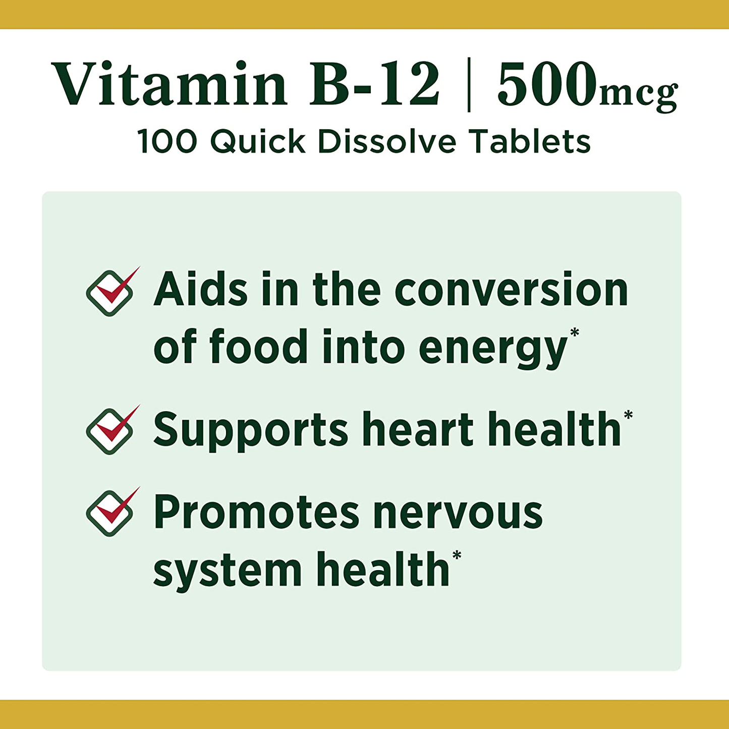 Nature S Bounty Vitamin B12, Supports Energy Metabolism and Nervous System Health, 500Mcg, Tablets, 100 Ct