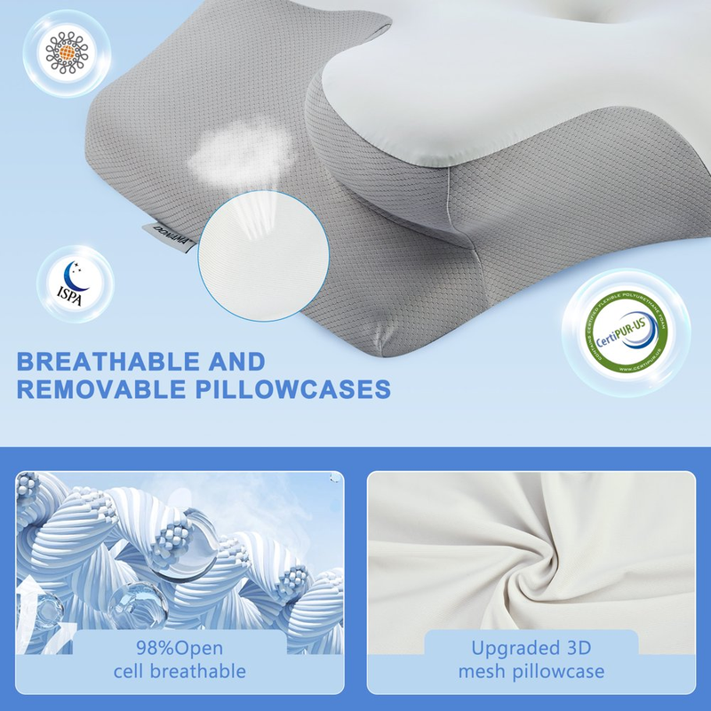 Memory Foam Side Sleeper Pillow for Neck Pain with Breathable Pillowcase