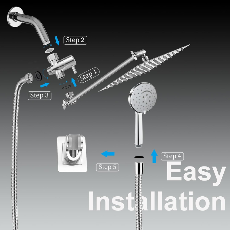 10 inch Rainfall Shower Head Combo in Stainless Steel with Handheld - 6 Spray Modes