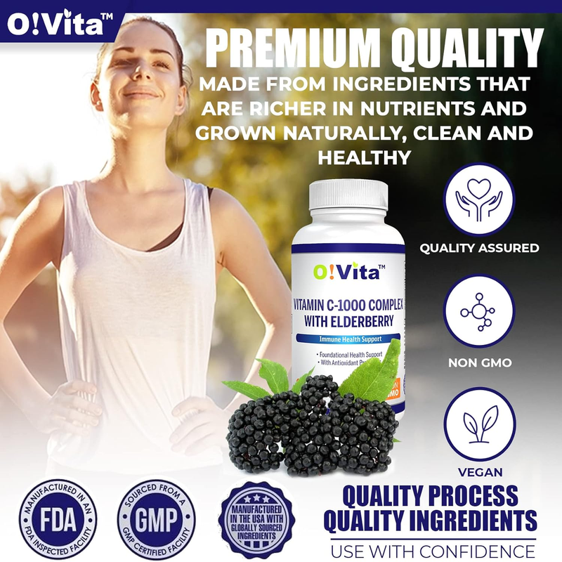 Vitamin C-1000 Complex with Elderberry (Sambucus Nigra), Supports Immune Health and Energy Levels