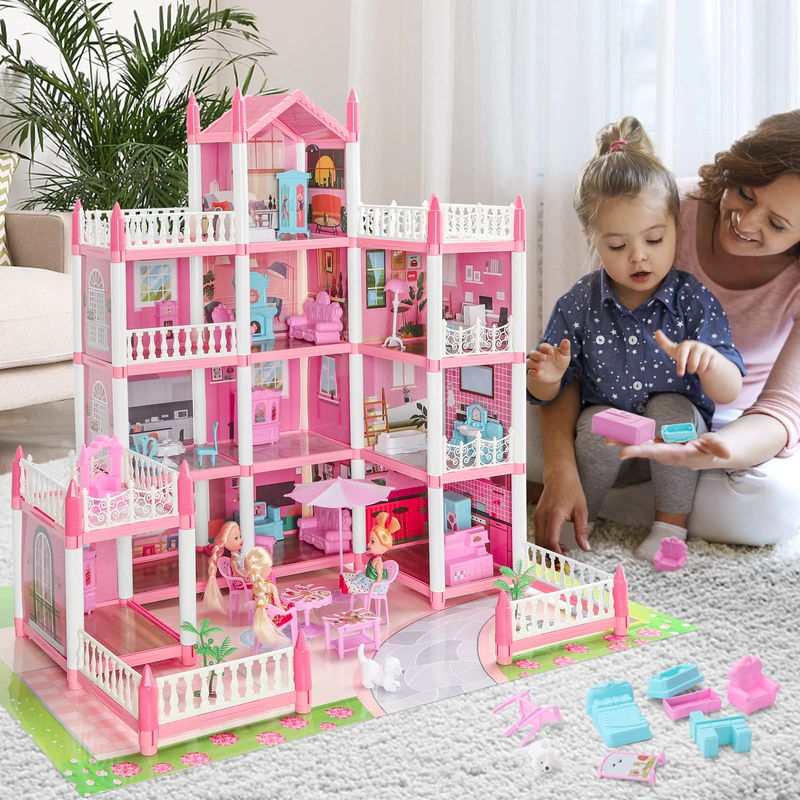 4-Story Doll House with 11 Rooms 4 Doll Toy Figures