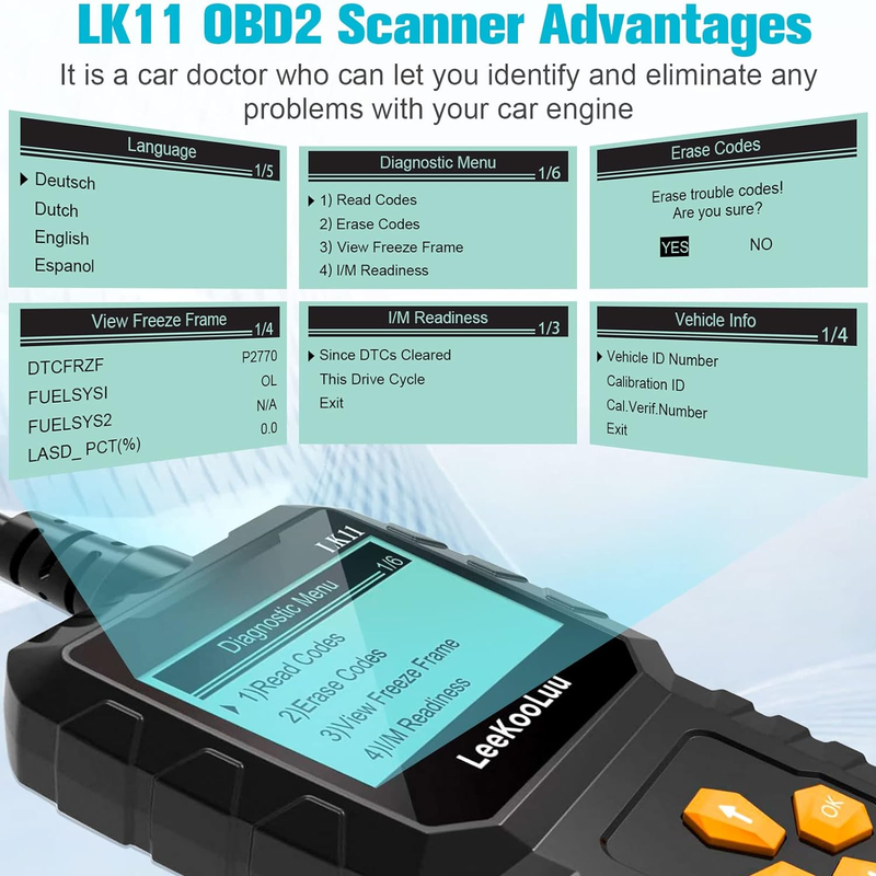 Professional Code Reader Diagnostic Scan Tools with Freeze Frame/I/M Readiness - OBD2 Scanner