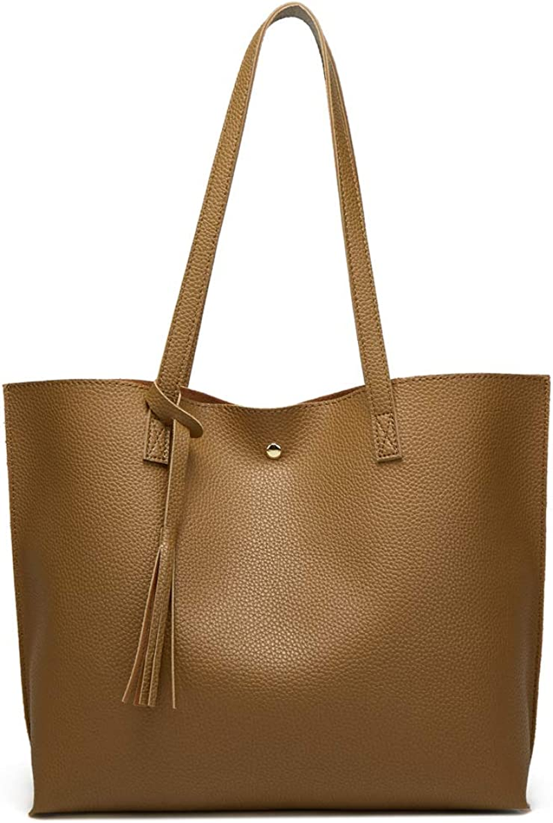 Women S Soft Faux Leather Tote Shoulder Bag from Dreubea, Big Capacity Tassel Handbag