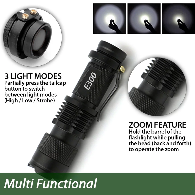 3 Pack LED 3 Light Modes & Adjustable Zoom Flashlights