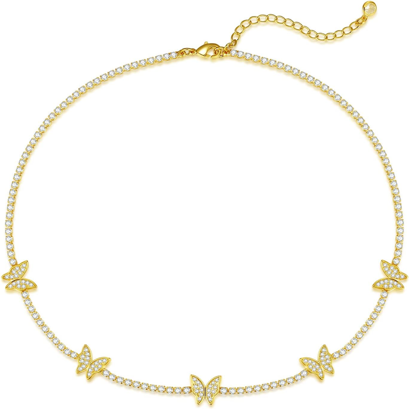 14K Gold Plated Rhinestone Dainty Choker Necklace