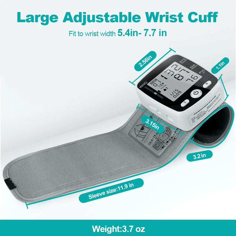 Rechargeable Wrist Blood Pressure Monitor with Voice Broadcast and 180 Memory for Dual Users