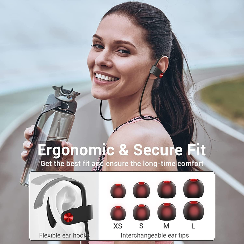 Bluetooth 5.3 IPX7 Waterproof Wireless Sports Earbuds, 16 Hrs Playtime with Noise Cancelling Mic, HiFi Bass Stereo