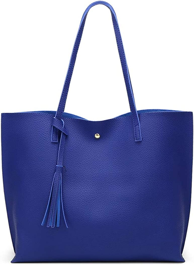 Women S Soft Faux Leather Tote Shoulder Bag from Dreubea, Big Capacity Tassel Handbag