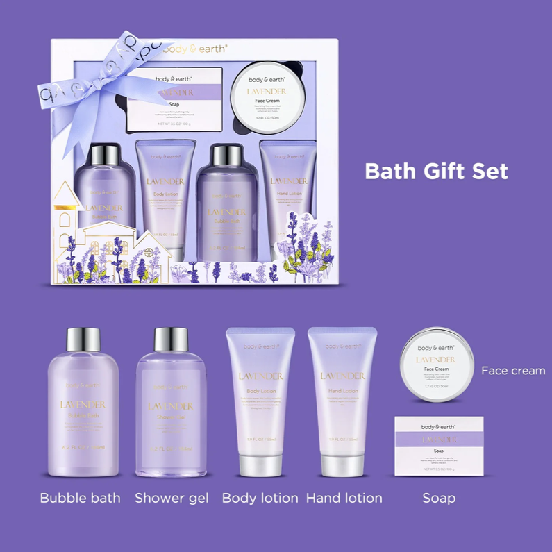 Body & Earth 6 Piece Spa Gift Set - Lavender