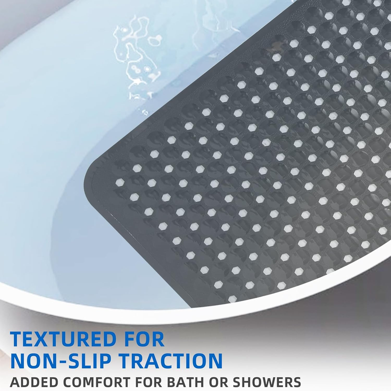 Extra Long Non-Slip Shower Mat, 40x16 with Suction Cups and Drain Holes, Machine Washable