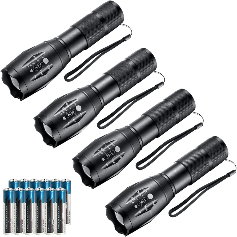 2 Pack Tactical Flashlights - High Lumens Lights with 6Pack AAA Batteries