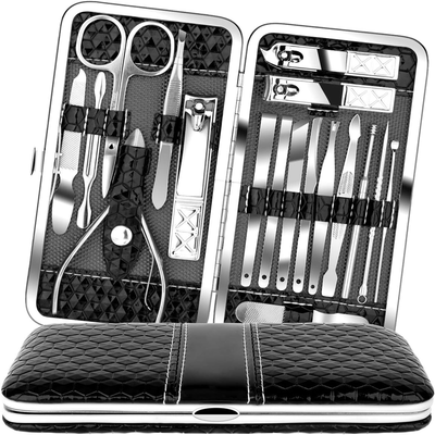 18pcs Manicure Set Pedicure Set Nail Clippers Set - Travel Kit Stainless Steel with Leather Case