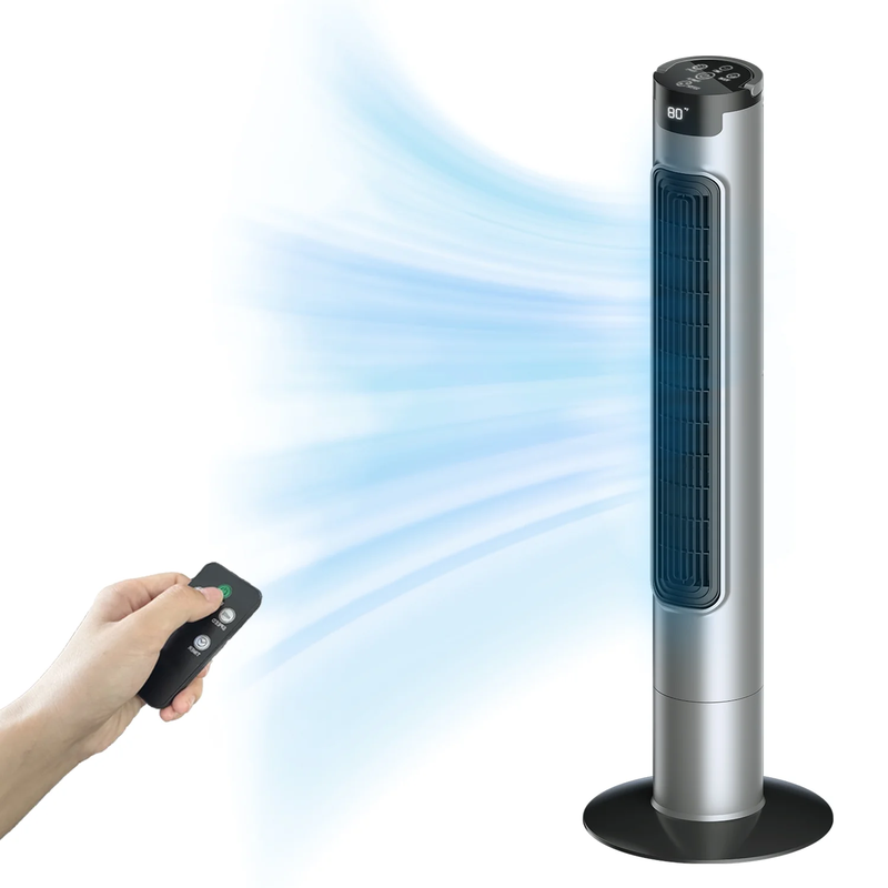 90° Oscillating Standing Tower Fan, Quiet Bladeless Floor Fan with Remote