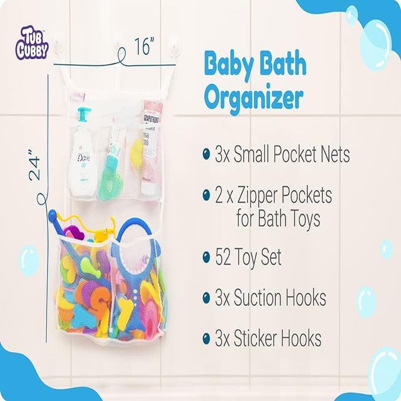 Bath Toy Storage Organizer - Mesh Shower Caddy with Hooks