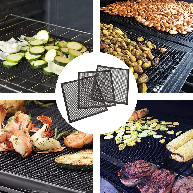 Set of 3 Grill Mesh Mats - Heavy Duty BBQ Non-Stick Cooking Sheet - Reusable