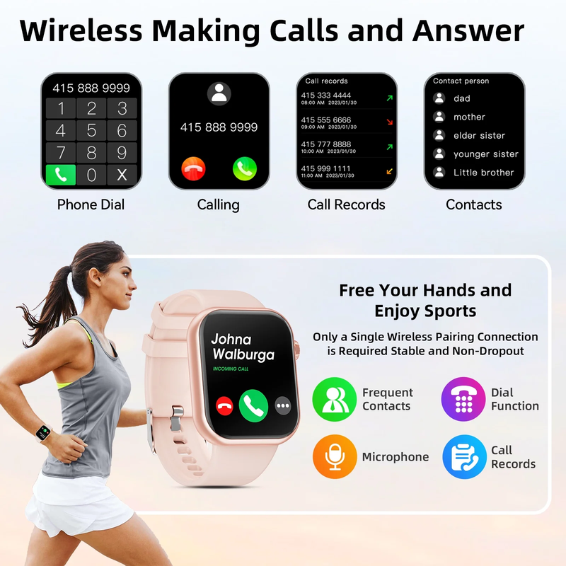 Smartwatch with 1.85" Screen - Answer/Make Calls/100+ Sports Modes/Message Reminder, IP67 Waterproof 