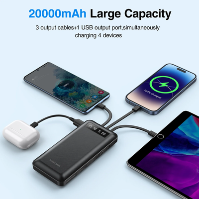 20000Mah Power Bank Portable Fast Charger with Cables