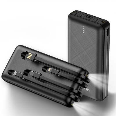 Portable Charger with Built in Cables, 20000mAh Power Bank 4 Output 3 Input, USB C Travel Charger