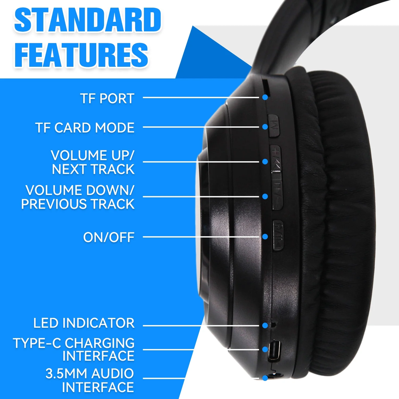  Wireless Over-Ear Bluetooth Headphones, Noise Cancelling with Microphone, Hi-Res Audio, Deep Bass, Memory Foam Ear Cups & Quick Charge