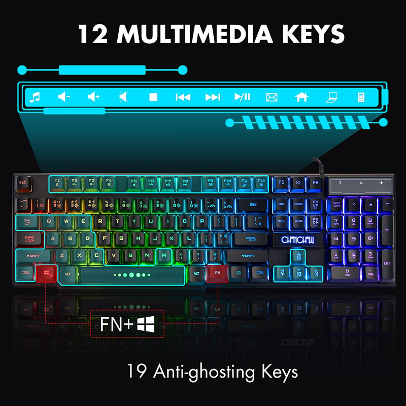 RGB Backlit LED Wired Gaming Keyboard for Mac PC PS5 PS4 Xbox One Gamers