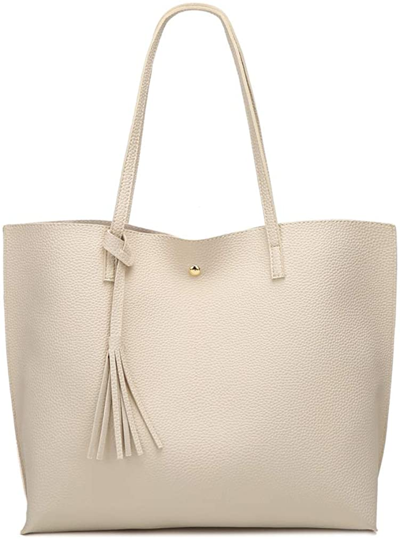 Women S Soft Faux Leather Tote Shoulder Bag from Dreubea, Big Capacity Tassel Handbag