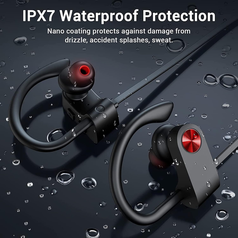 Bluetooth 5.3 IPX7 Waterproof Wireless Sports Earbuds, 16 Hrs Playtime with Noise Cancelling Mic, HiFi Bass Stereo