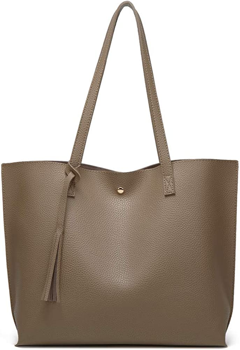 Women S Soft Faux Leather Tote Shoulder Bag from Dreubea, Big Capacity Tassel Handbag