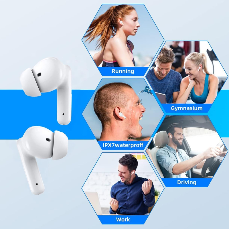 Wireless Bluetooth Noise Cancelling Earbuds with Charging Case, IPX7 Waterproof, Touch Control, Bluetooth Headphones with Mic