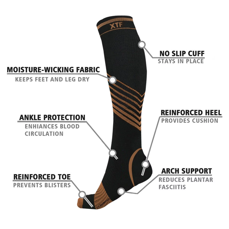 6 Pairs - Copper Compression Socks - Knee High for Running, Athletics, Travel and More