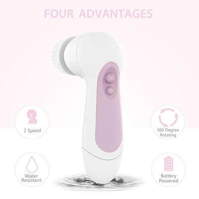 Electric Facial Cleansing Spin Brush Set with 5 Exfoliating Brush Heads - Waterproof