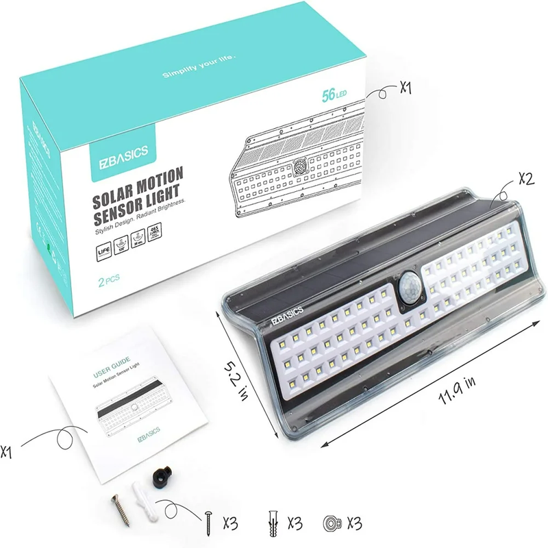 2 Pack 56 LED Solar Motion Sensor Outdoor Light