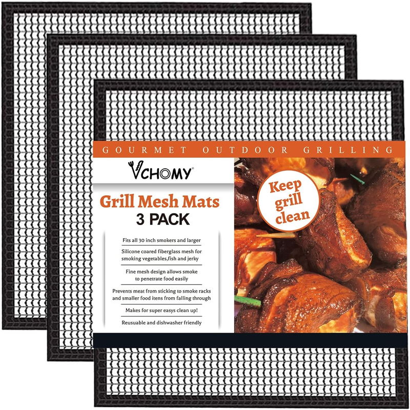 Set of 3 Grill Mesh Mats - Heavy Duty BBQ Non-Stick Cooking Sheet - Reusable