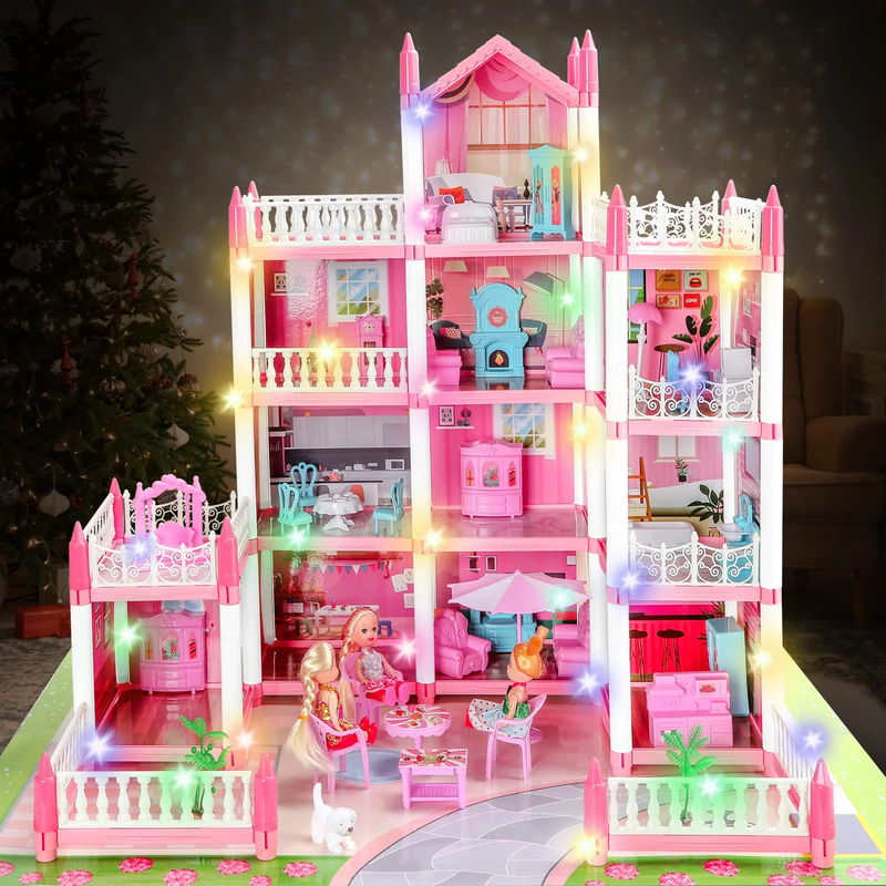 4-Story Doll House with 11 Rooms 4 Doll Toy Figures