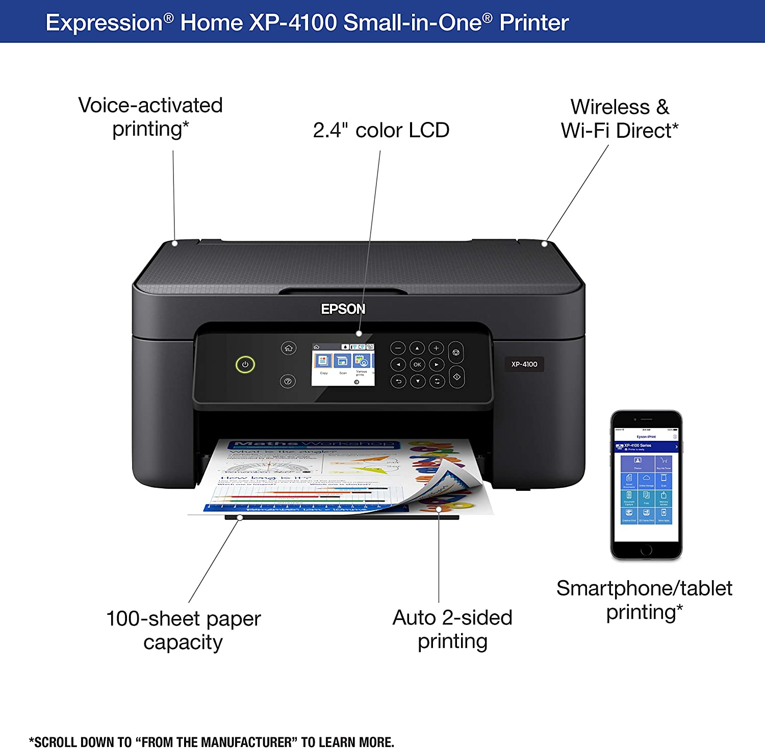 Epson Expression Home XP-4100 Wireless Color Printer with Scanner and Copier