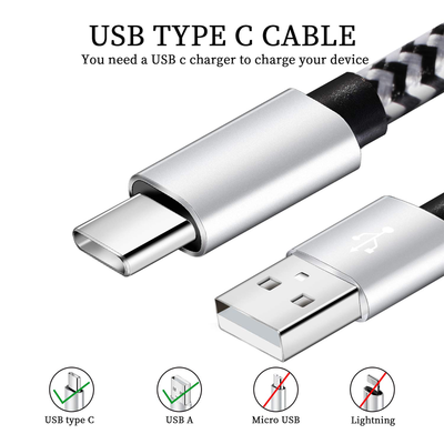 5 Pack USB Type C Cables, 6ft Each - Nylon Braided 3A Fast Charging Cords