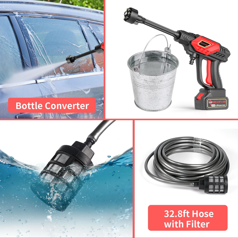 24V Cordless Power Washer with 6-In-1 Adjustable Nozzle, 970PSi