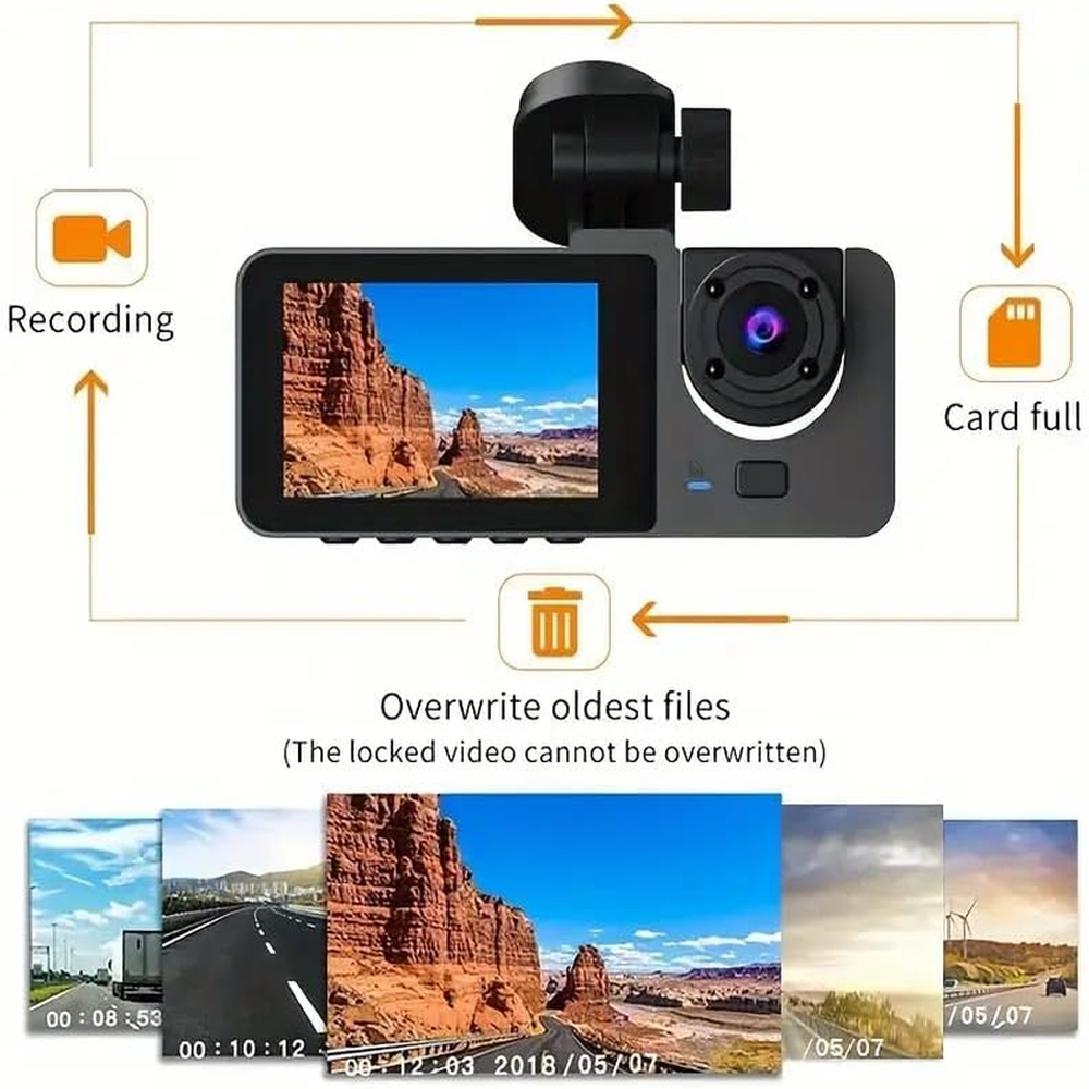 4K Dual Dash Cam, 2.0" IPS Screen, 170° Wide Angle, Front and Rear Car Camera with Night Vision