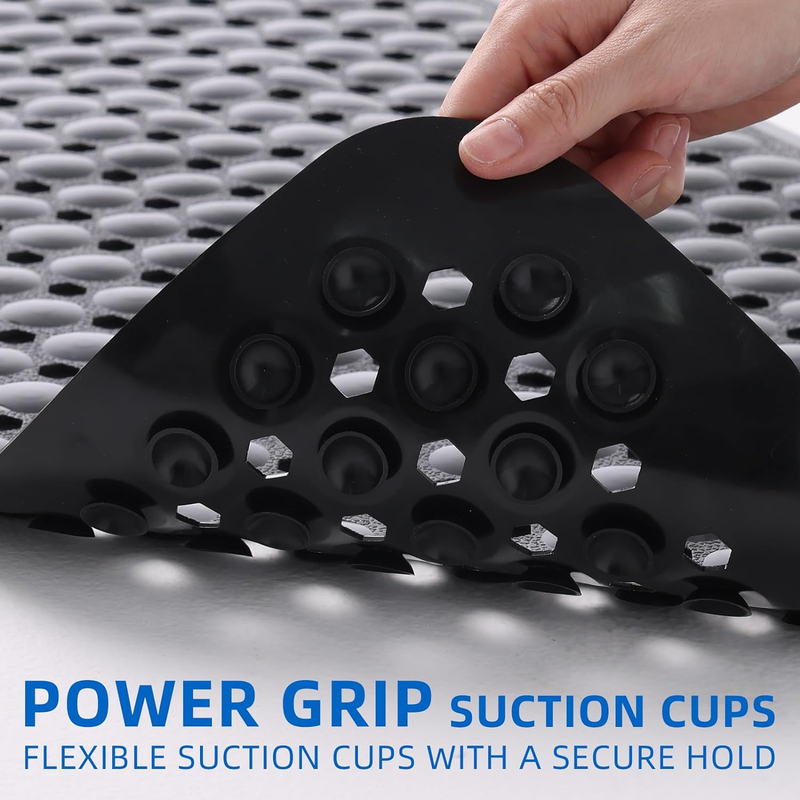 Extra Long Non-Slip Shower Mat, 40x16 with Suction Cups and Drain Holes, Machine Washable