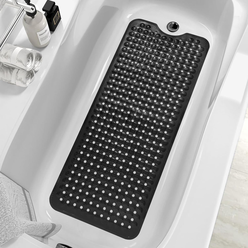 Extra Long Non-Slip Shower Mat, 40x16 with Suction Cups and Drain Holes, Machine Washable