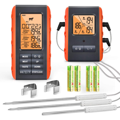 Wireless Meat Thermometer for Grilling Smoking or Kitchen Cooking - 3 Probes - Monitor Ambient Temperature Inside The Grill