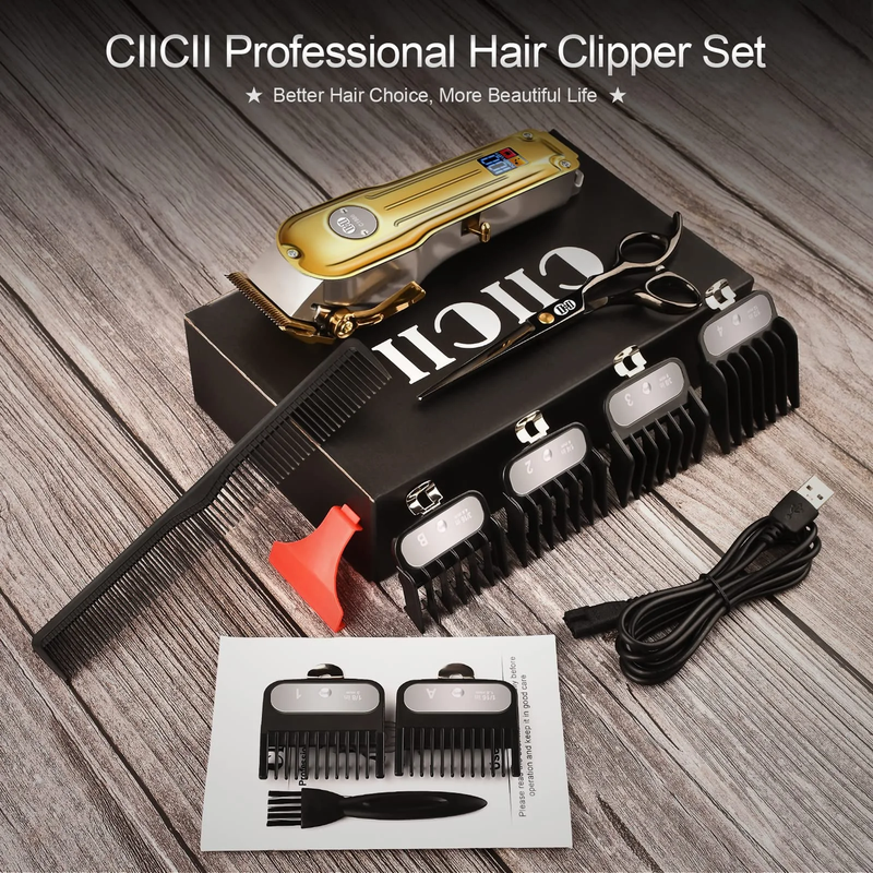 Cordless Metal Hair Clippers - Professional Trimmer Kit, LED Display USB Rechargeable