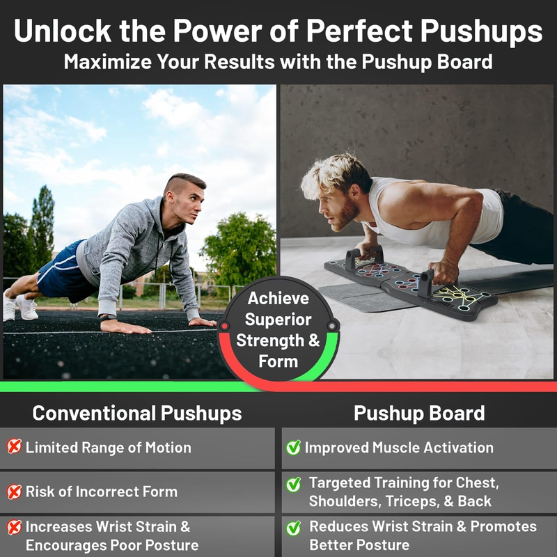 Foldable Push Up Board for Men & Women with Accessories for Home Workouts