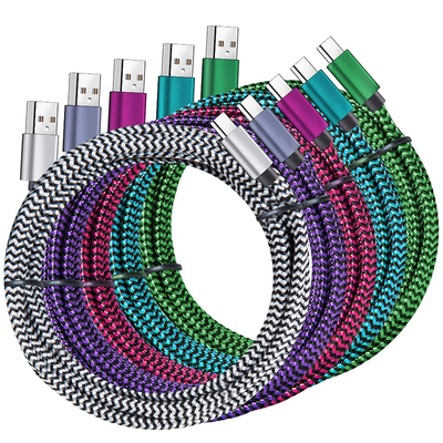 5 Pack USB Type C Cables, 6ft Each - Nylon Braided 3A Fast Charging Cords